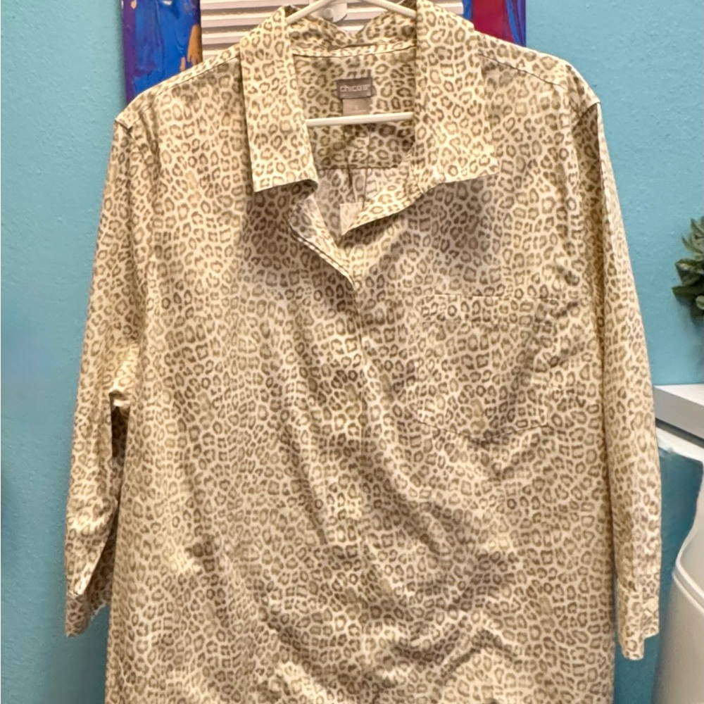 Chico's Animal Print Blouse - Cream and Brown